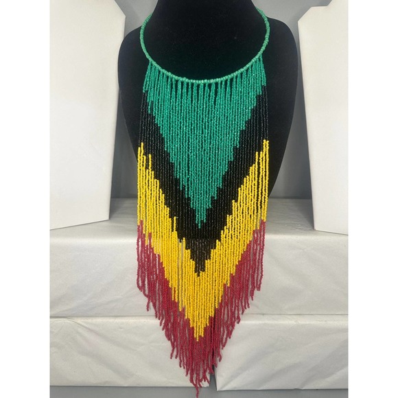 No brand Jewelry - Unique wired neck collar chocker seed bead bib statement necklace red green